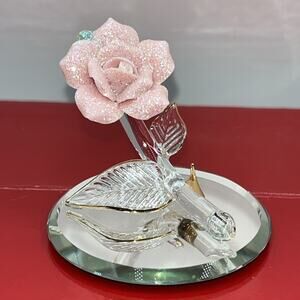 Glass Figure Pink ROSE Hand Crafted Glass Baron 2.5" Love Valentine Gift Decor